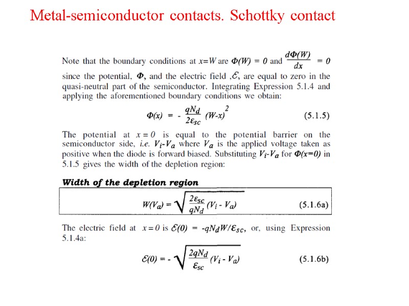 Metal-semiconductor contacts. Schottky contact